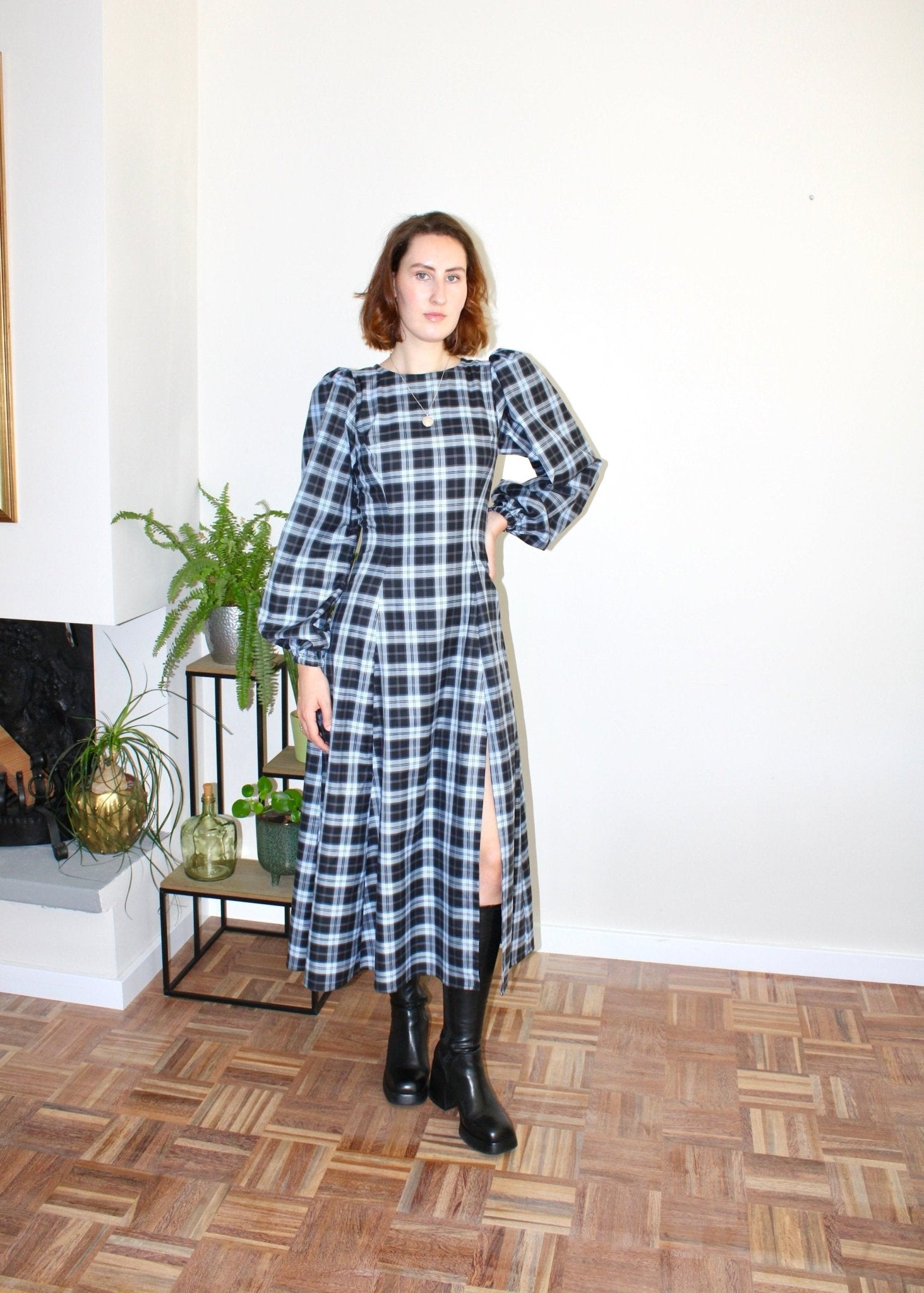 Millie dress light blue and black plaid - Luci's Lemons