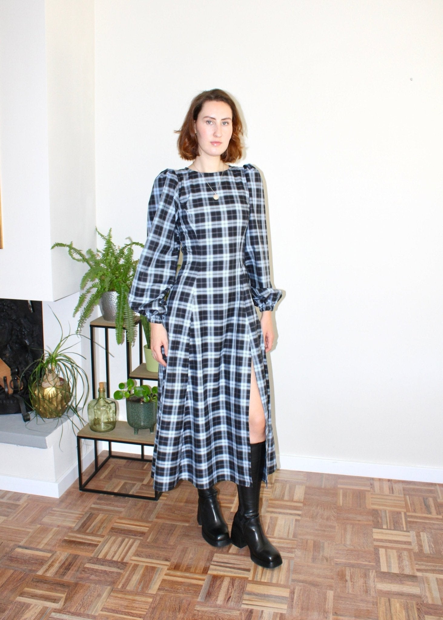 Millie dress light blue and black plaid - Luci's Lemons