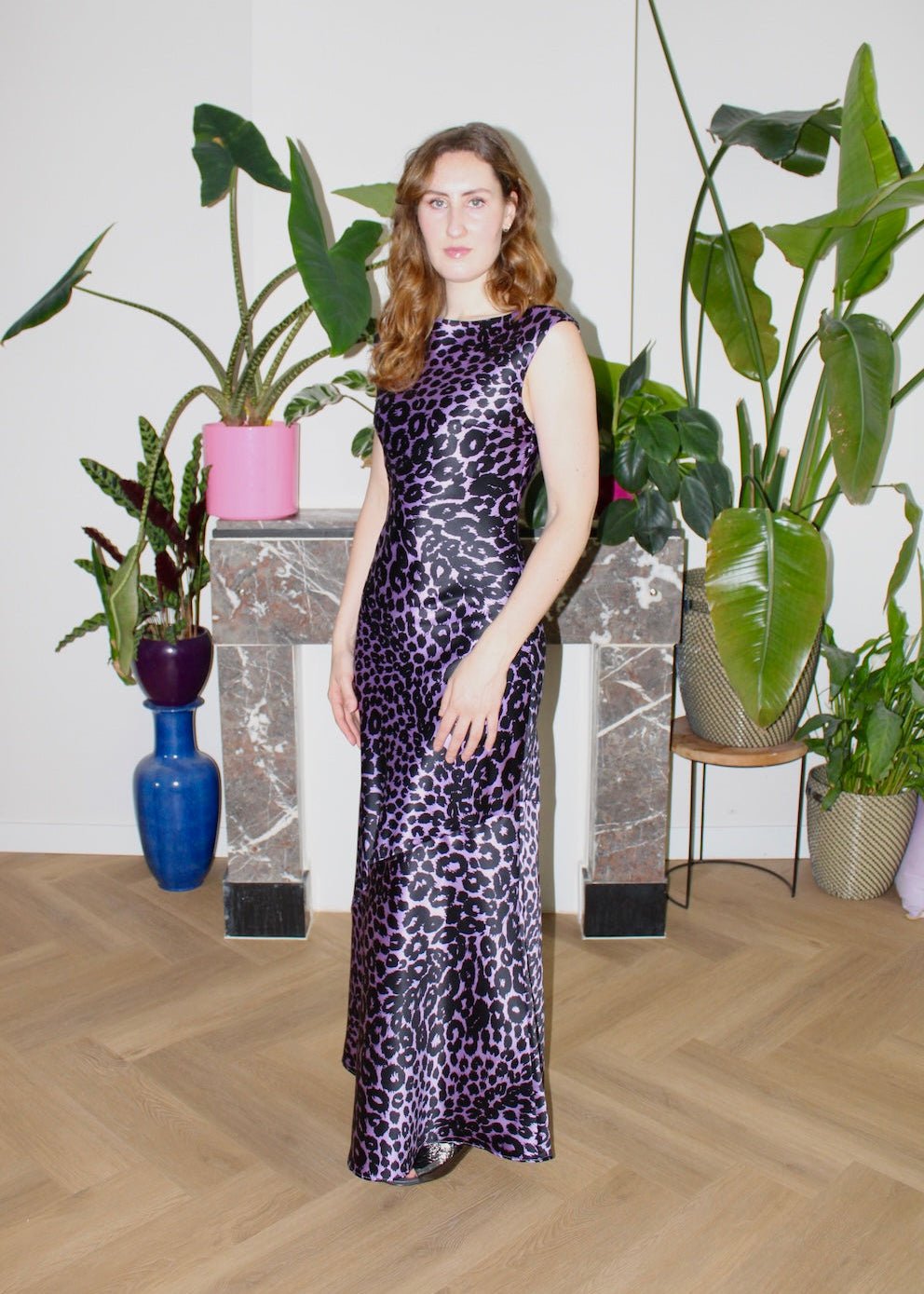 Natalie maxi dress lilac leopard silk - Luci's Lemons