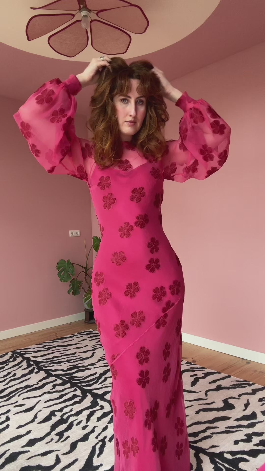 Jessie maxi dress pink floral silk