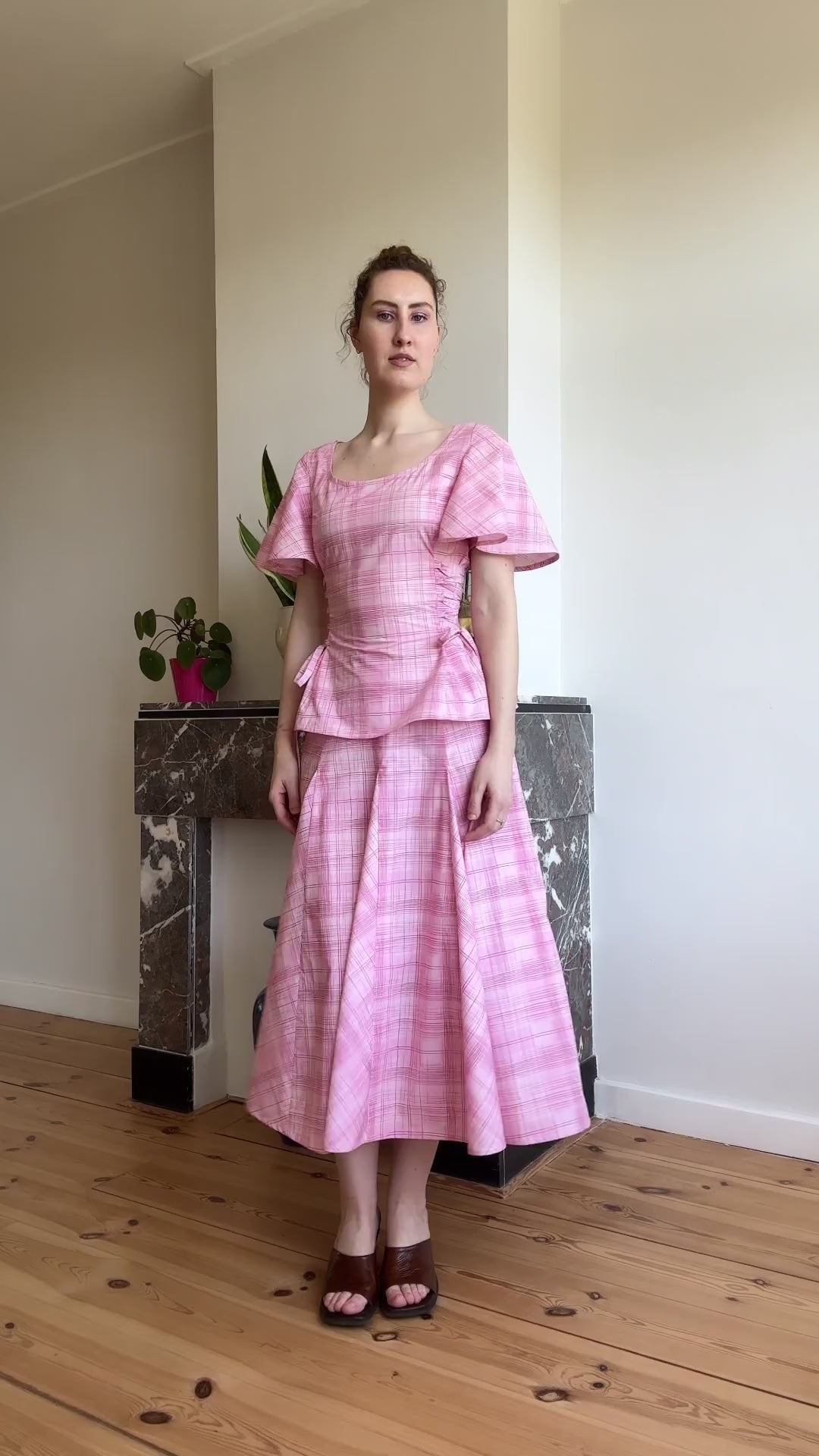 Rhiannon long midi skirt light pink plaid