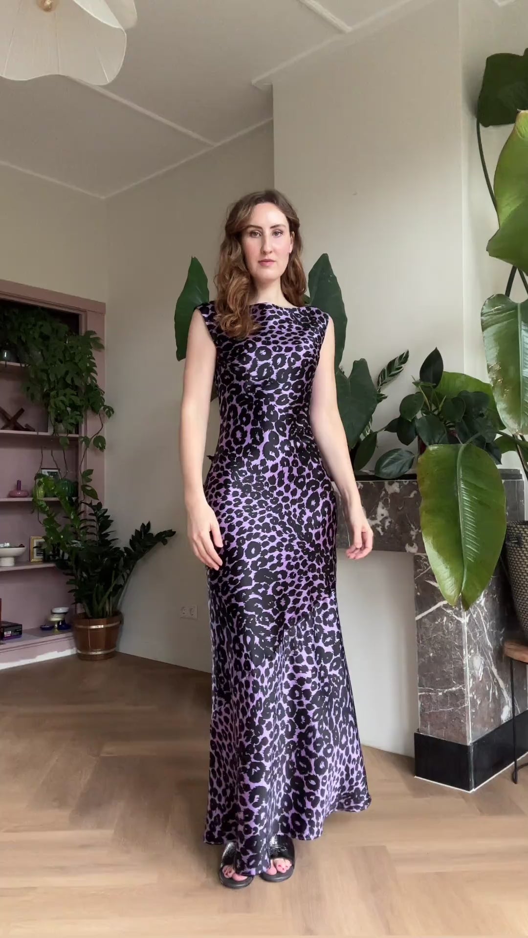Natalie maxi dress lilac leopard silk