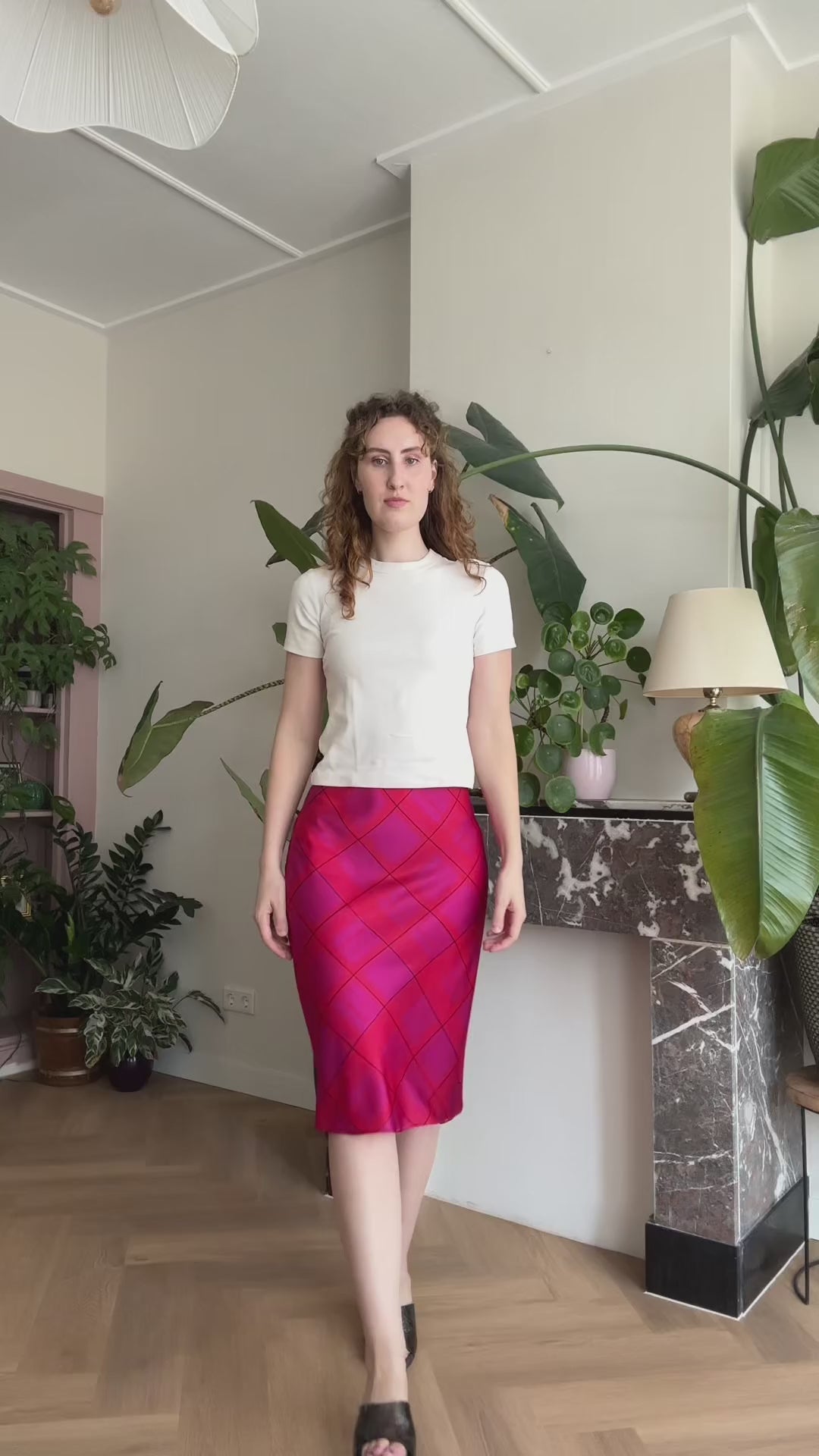 Bias skirt - Fuchsia plaid silk - XXS