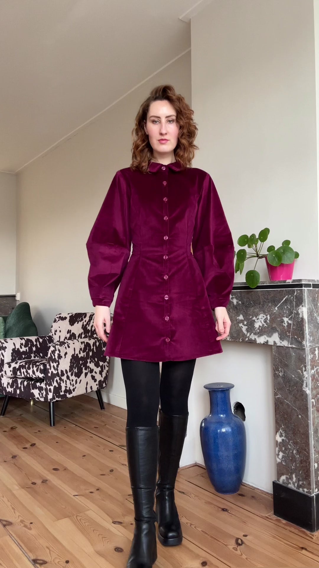 Gloria mini dress plum corduroy