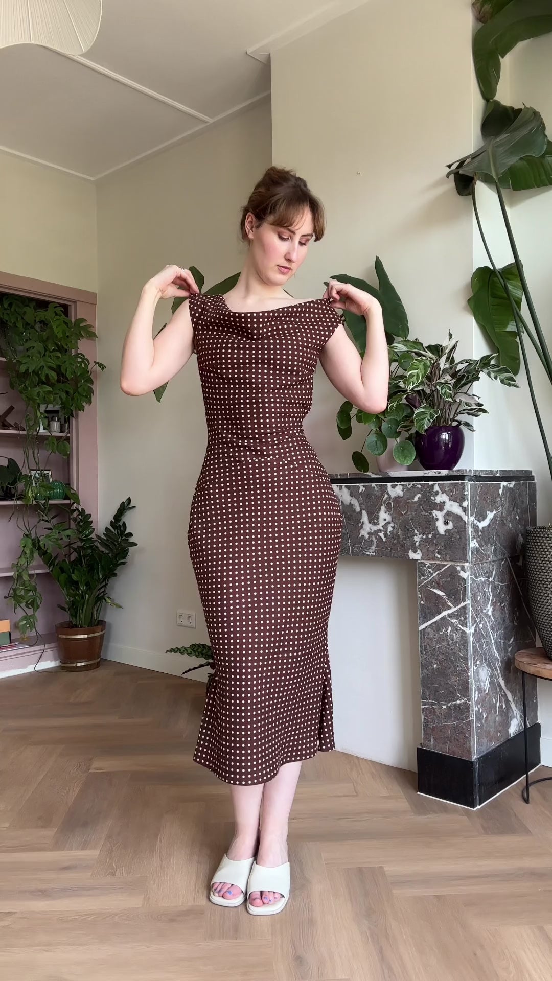 Joan midi dress brown polka dot