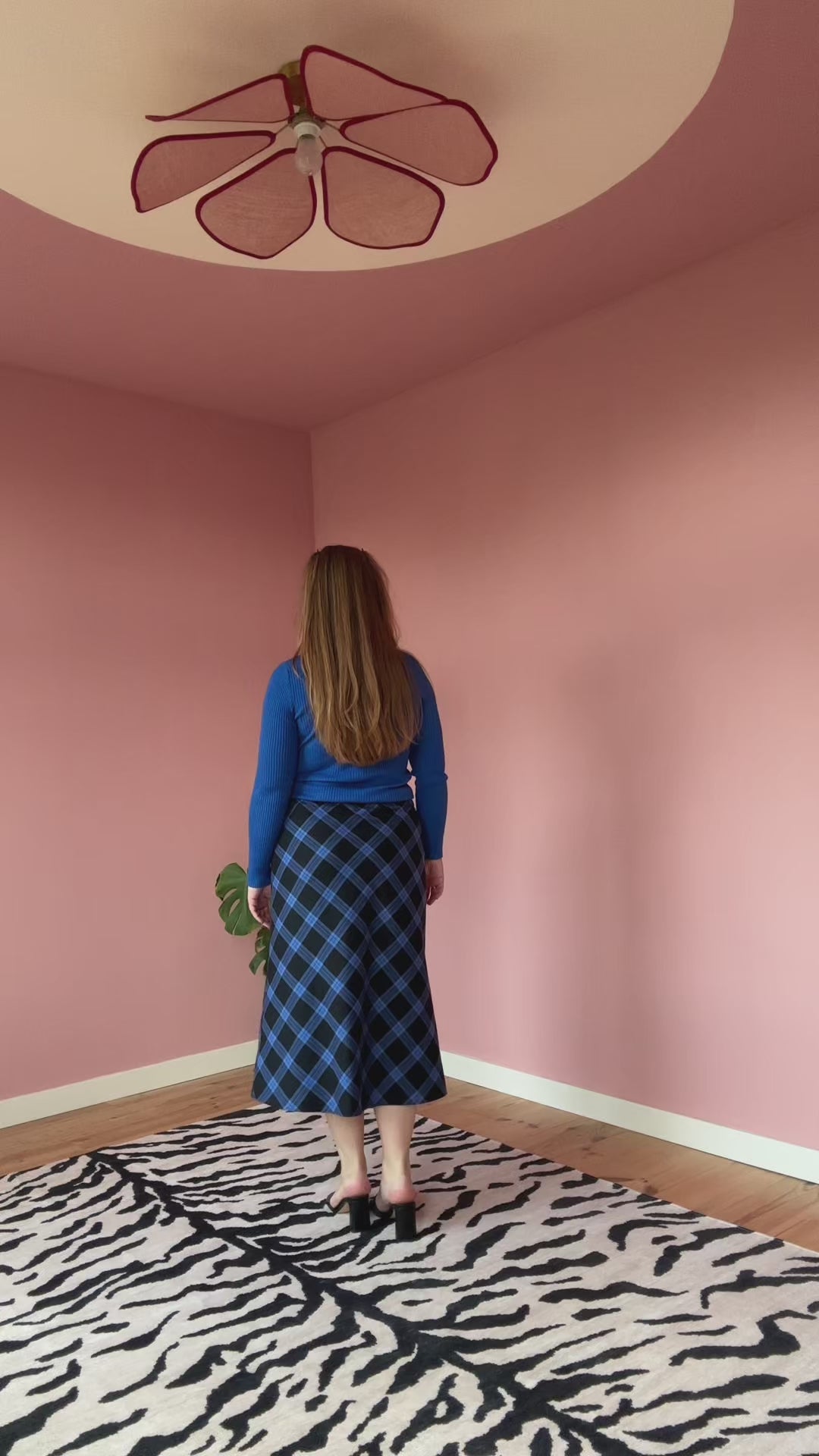 Bias skirt - Black and blue plaid cotton