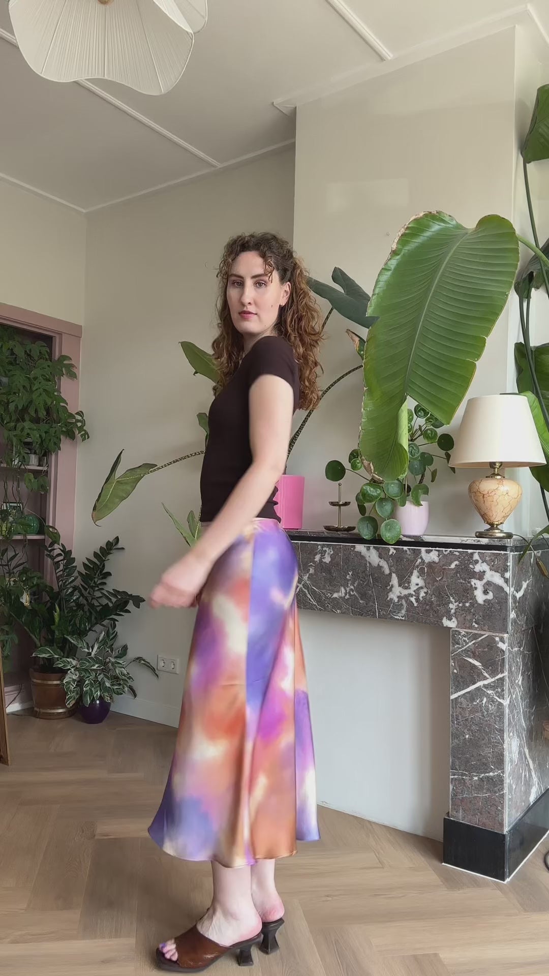 Bias skirt - Orange purple print - M