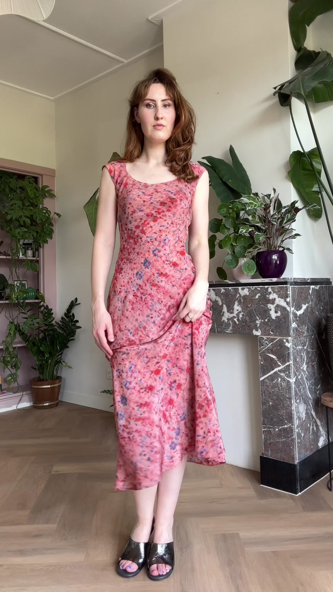 Shirley midi dress coral pink silk