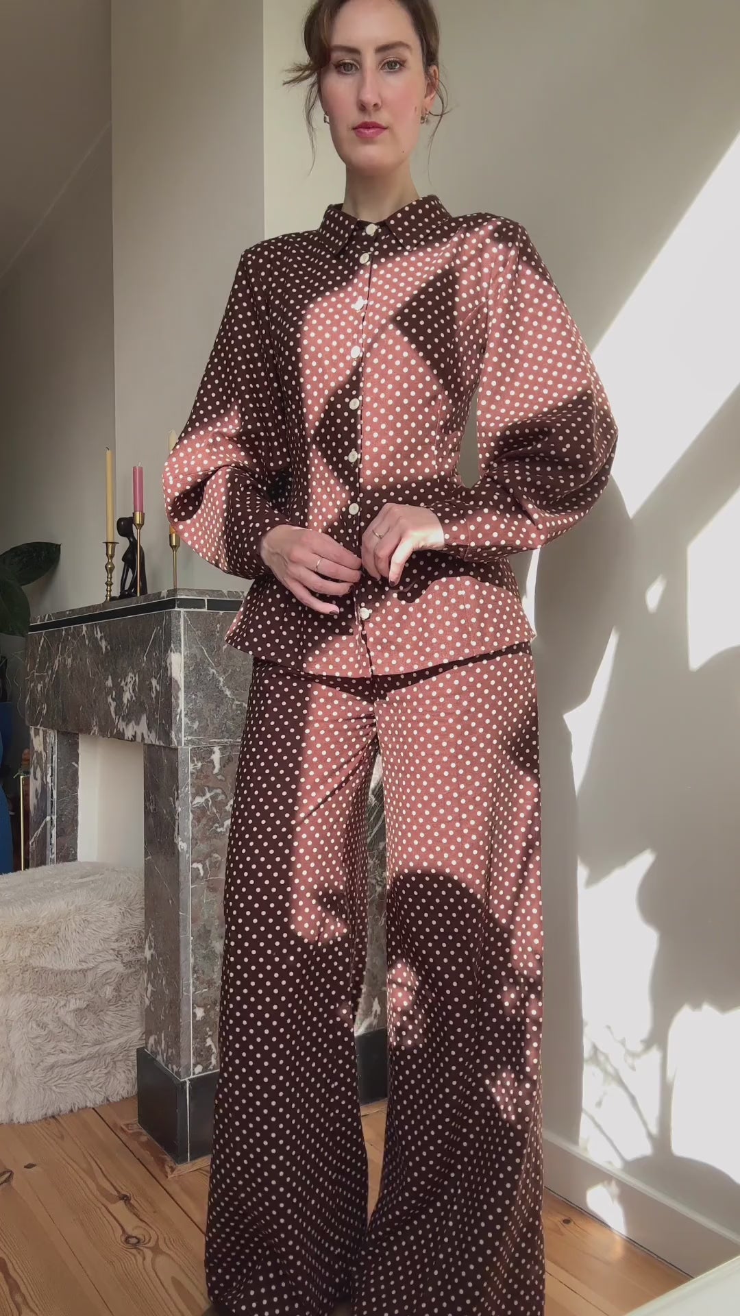 Gloria blouse brown polka dot