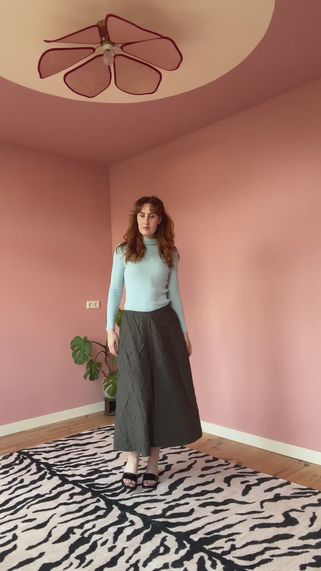 Briar midi skirt brown plaid crinkle wool