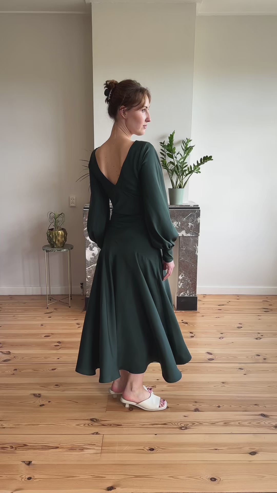 Edith dress forest green silk