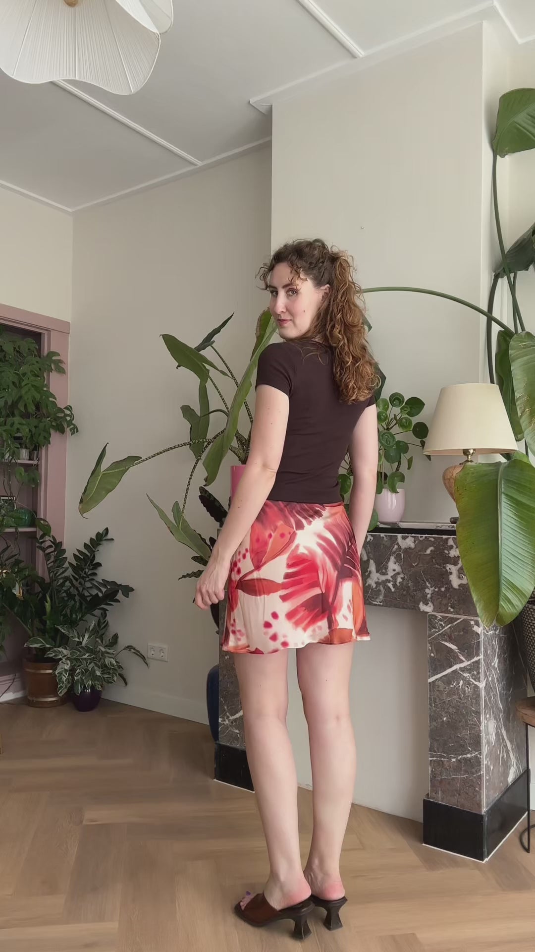 Bias skirt - Orange floral - S