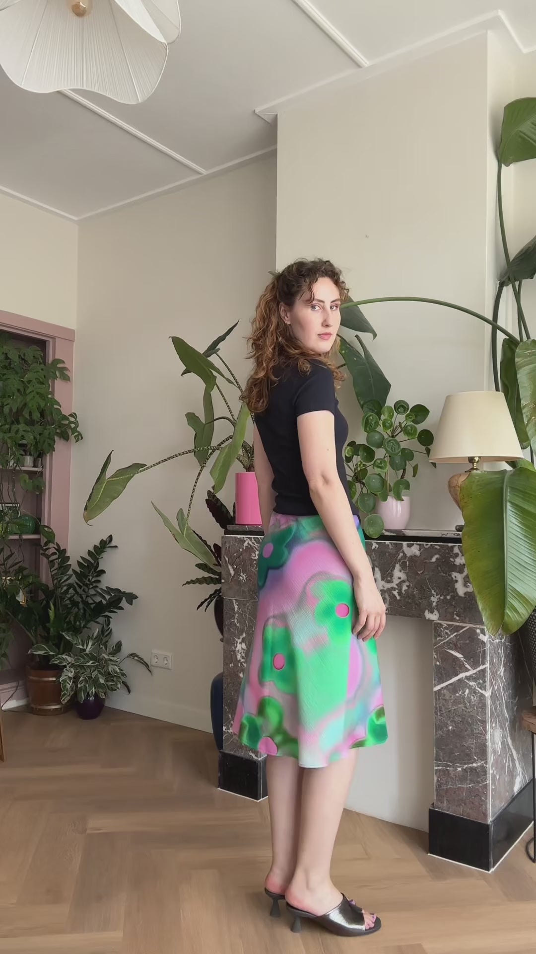 Bias skirt - Pink Green floral - S, M