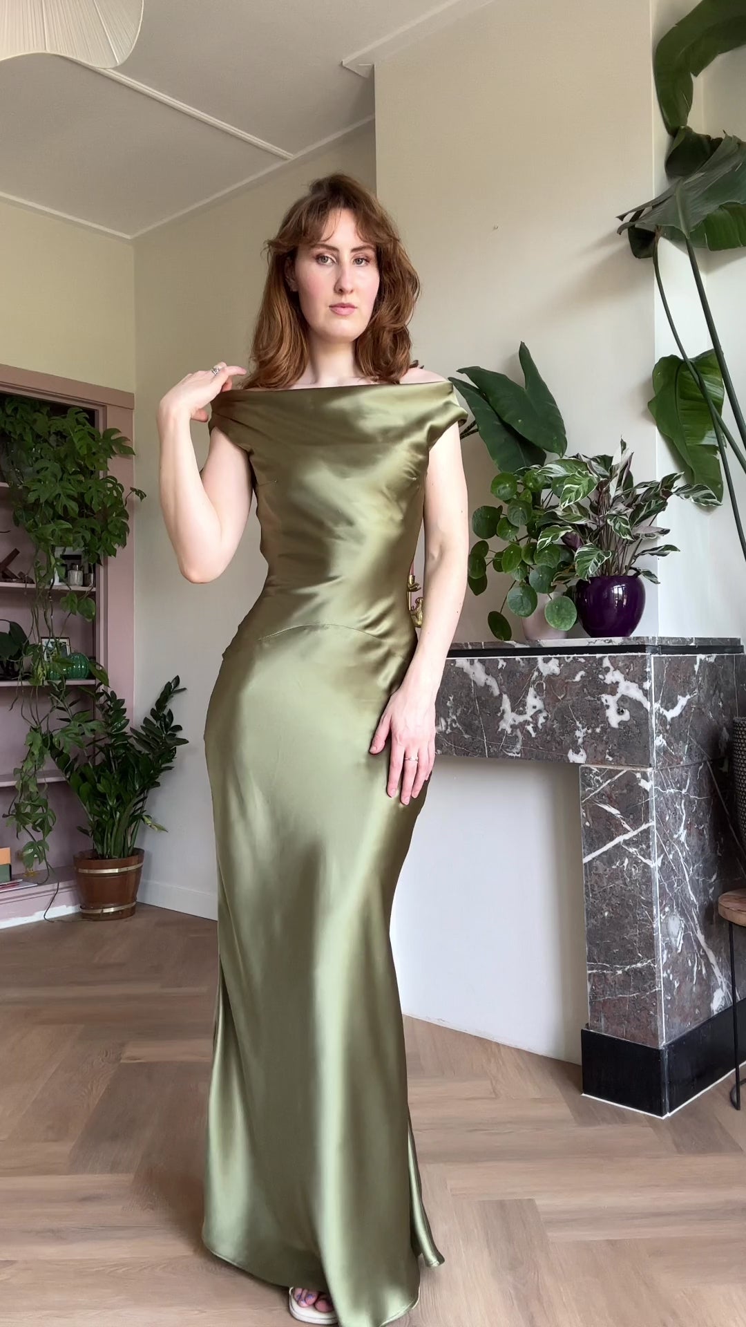 Nancy maxi dress golden moss silk