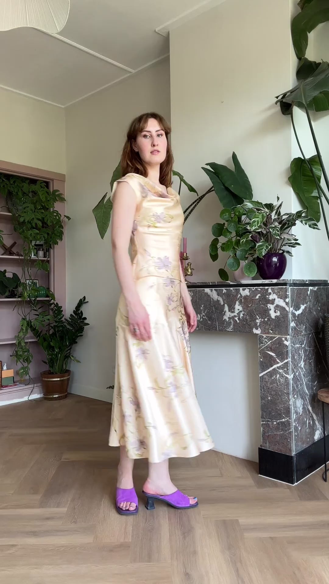 Lilith skirt soft peach floral silk