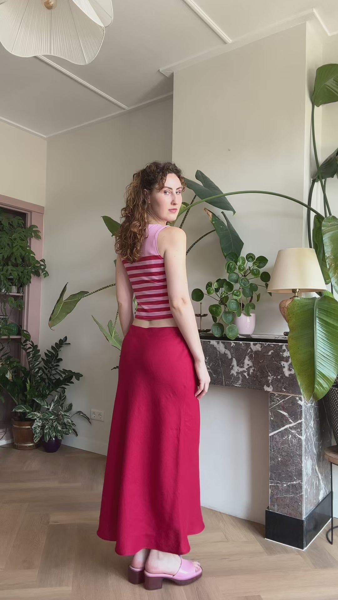 Bias skirt - Red linen - M, L