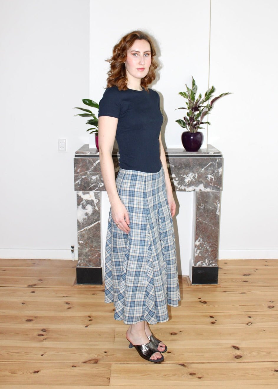 Rhiannon long midi skirt blue plaid - Luci's Lemons