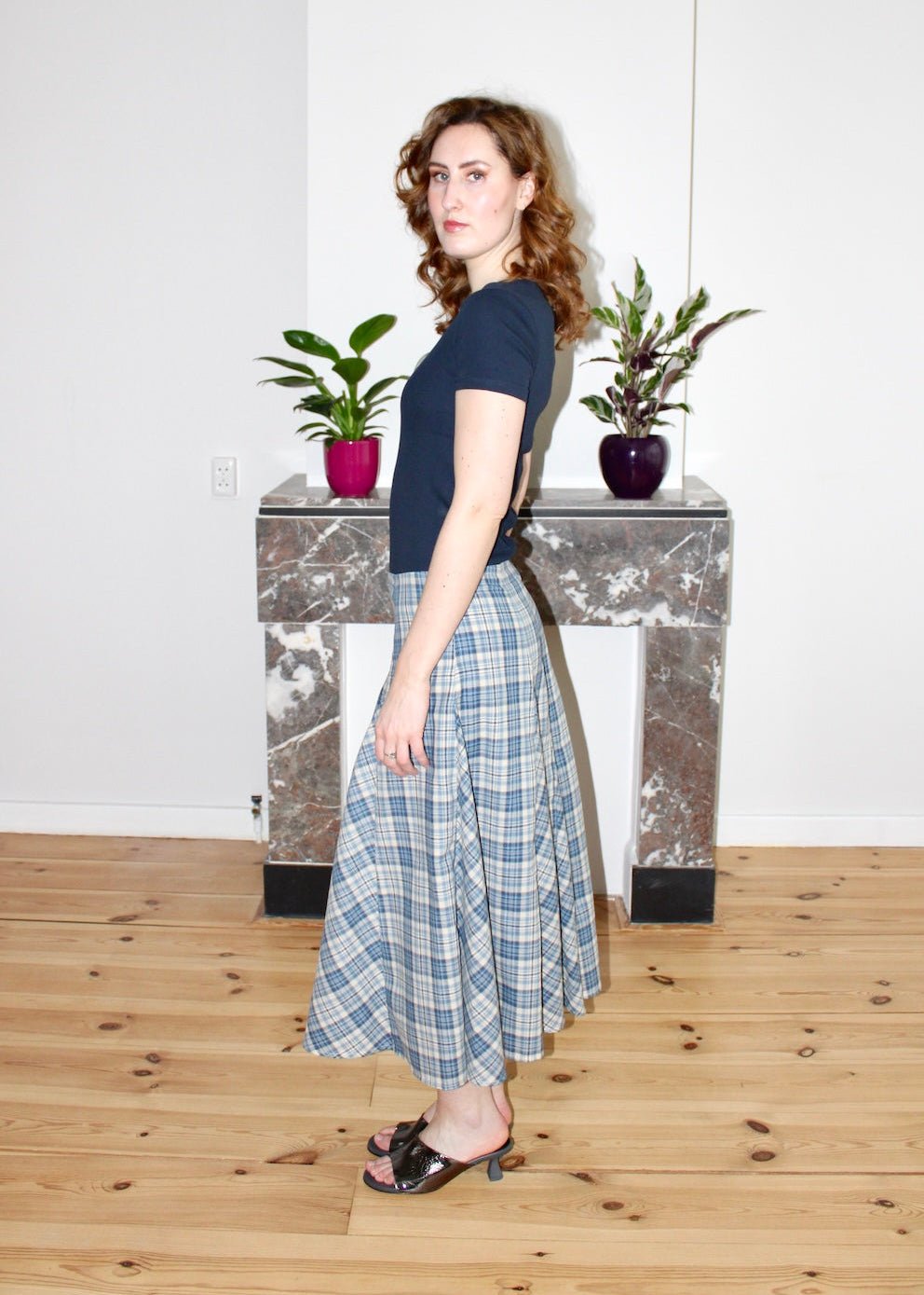 Rhiannon long midi skirt blue plaid - Luci's Lemons
