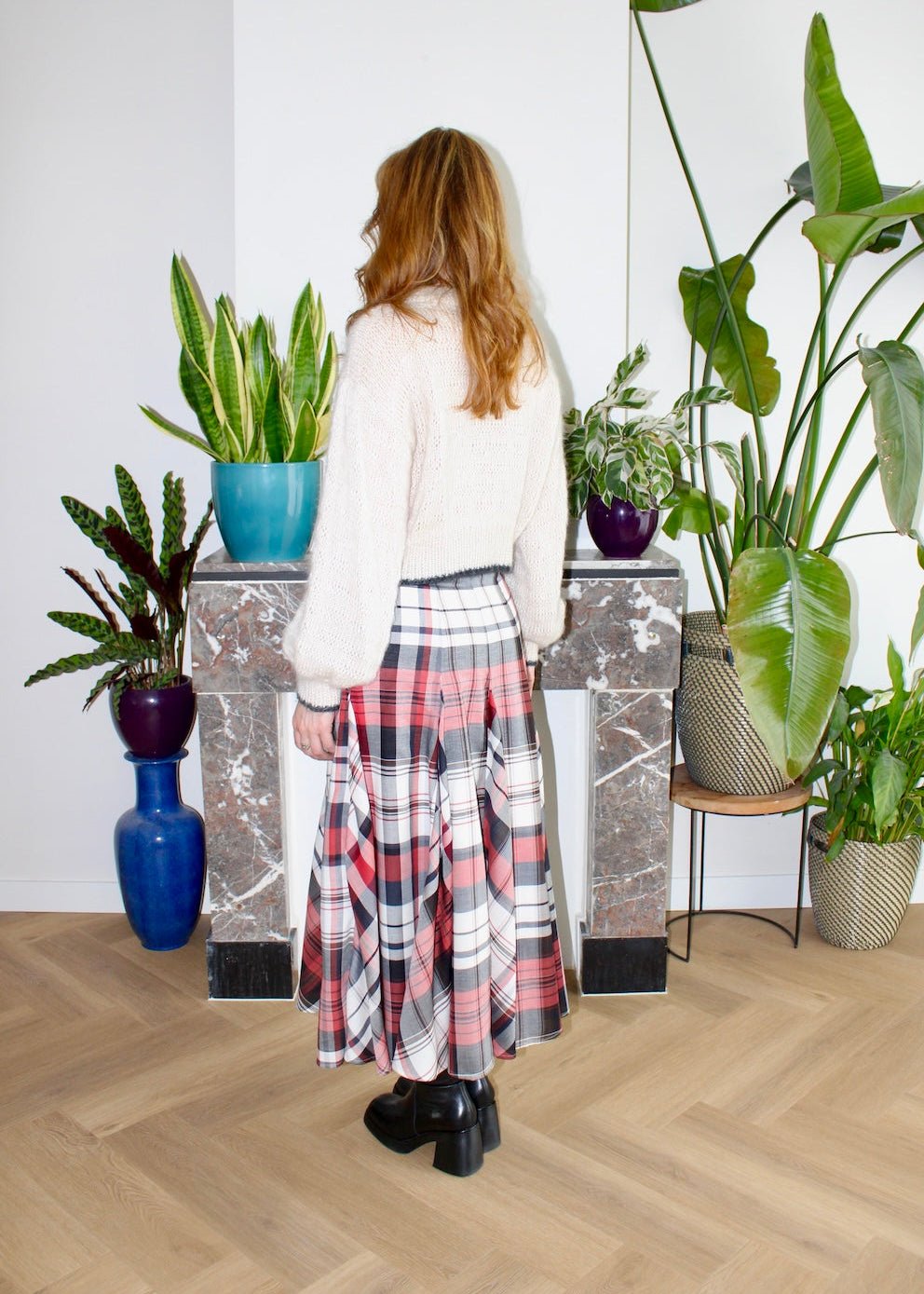 Rhiannon long midi skirt red plaid - Luci's Lemons