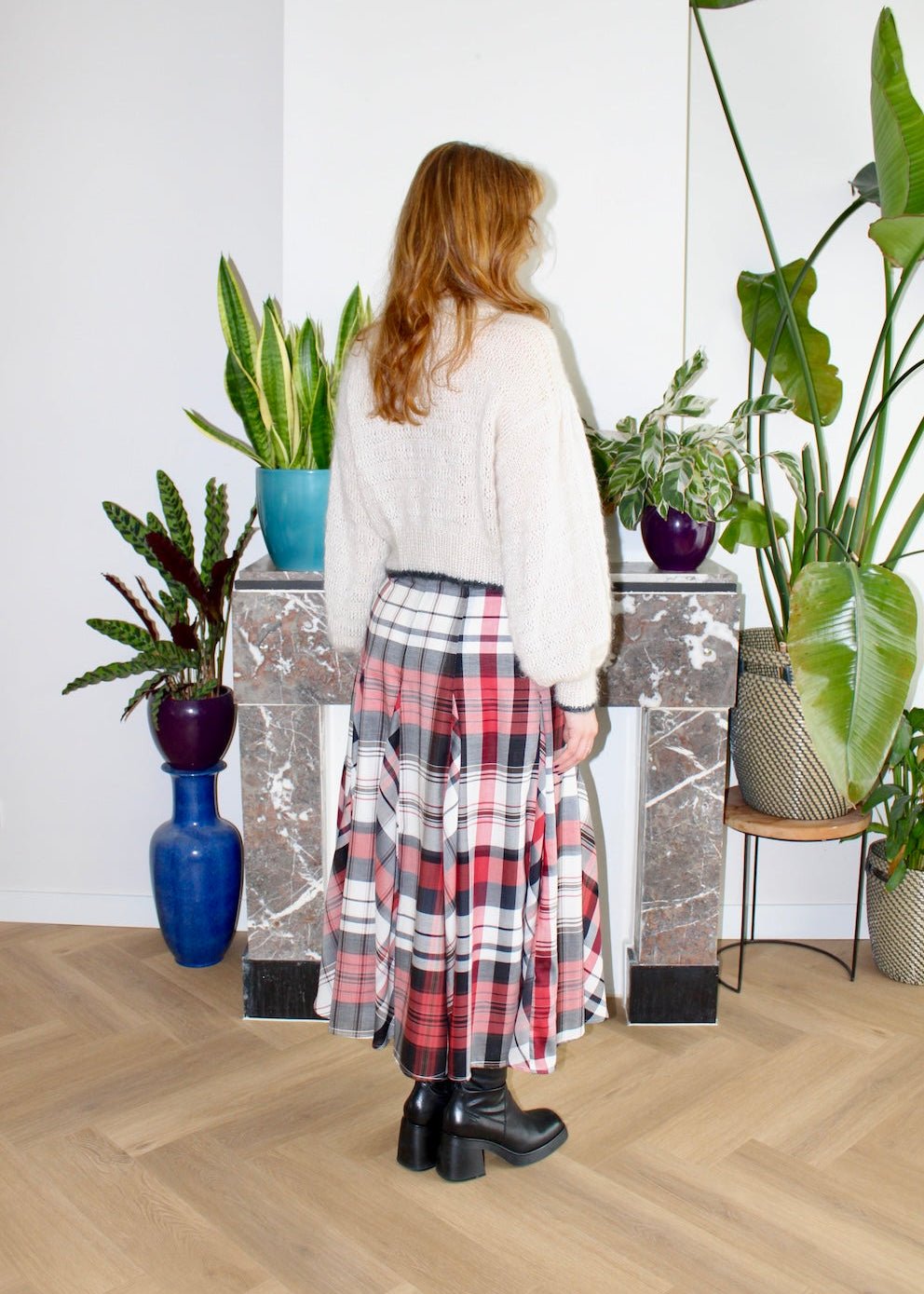 Rhiannon long midi skirt red plaid - Luci's Lemons