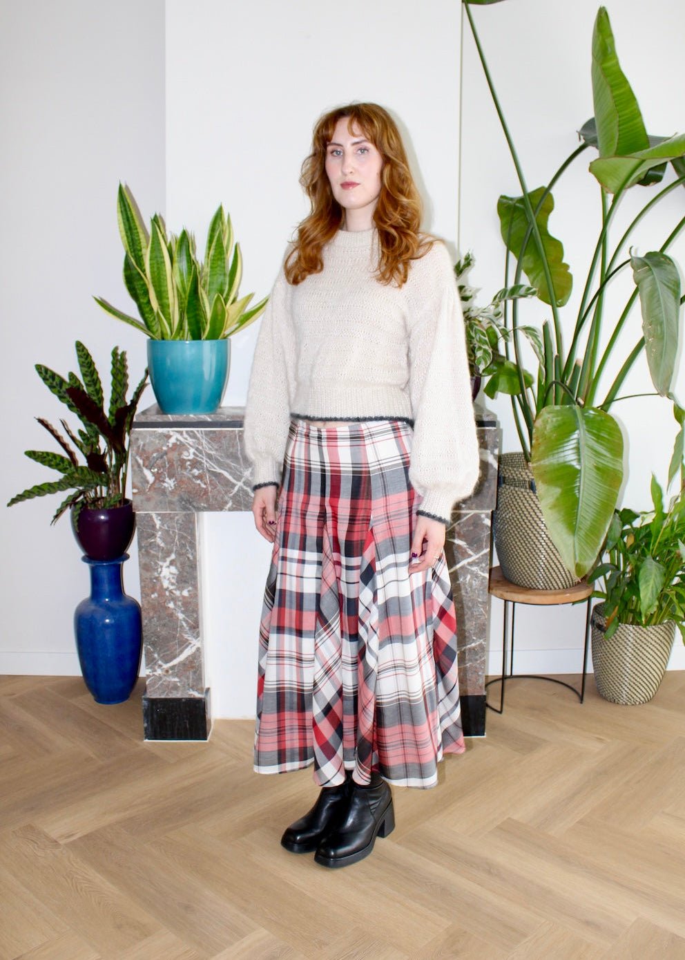 Rhiannon long midi skirt red plaid - Luci's Lemons