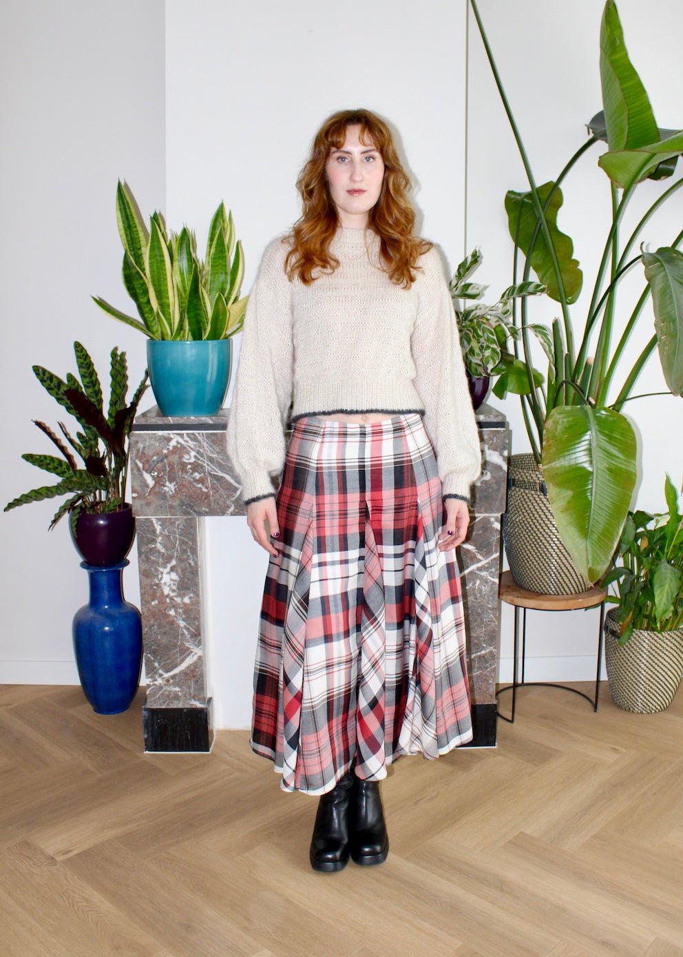 Rhiannon long midi skirt red plaid - Luci's Lemons