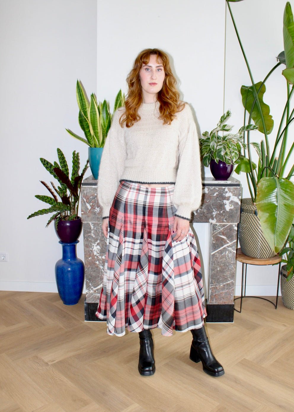 Rhiannon long midi skirt red plaid - Luci's Lemons