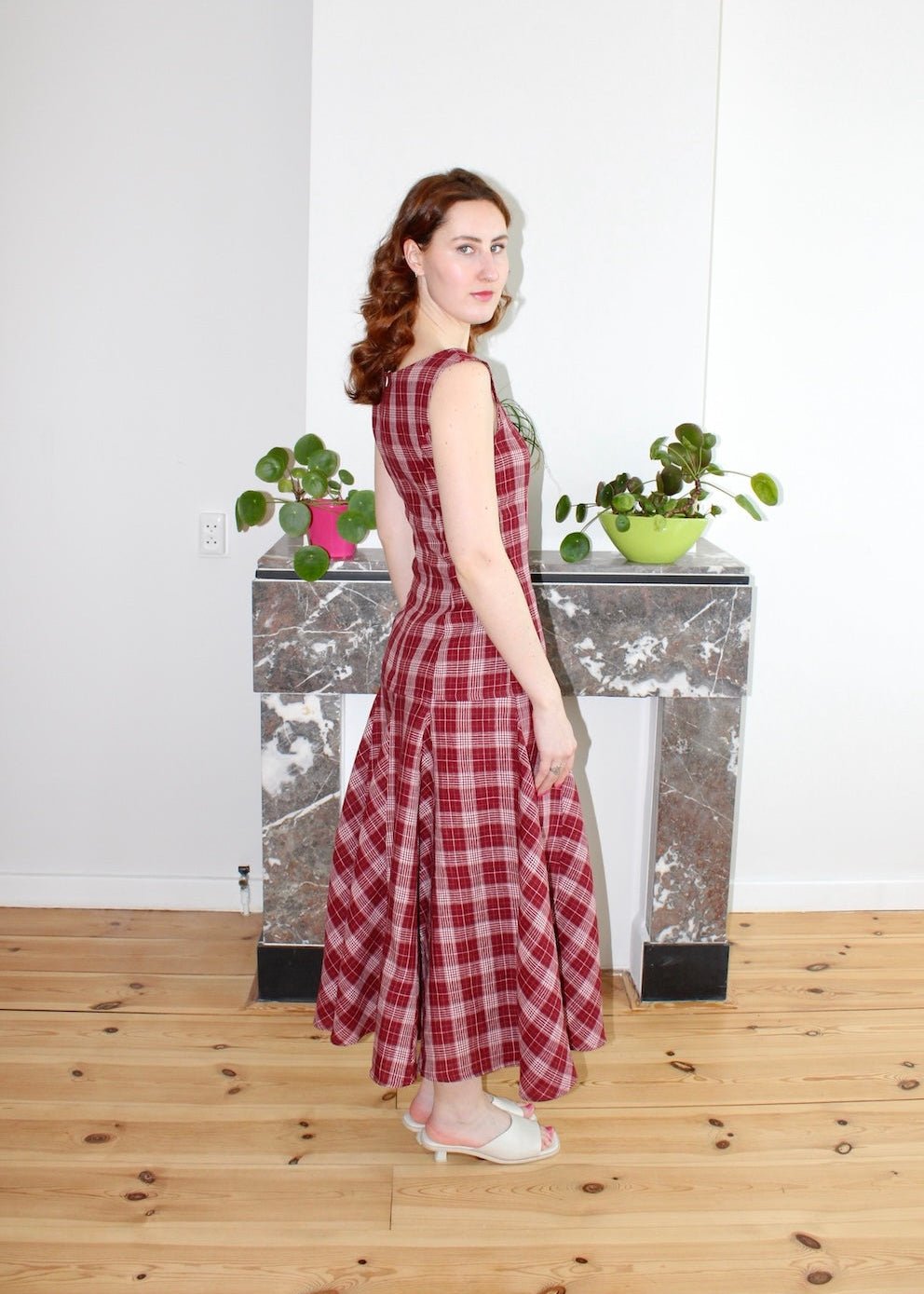 Rhiannon top burgundy plaid linen - Luci's Lemons