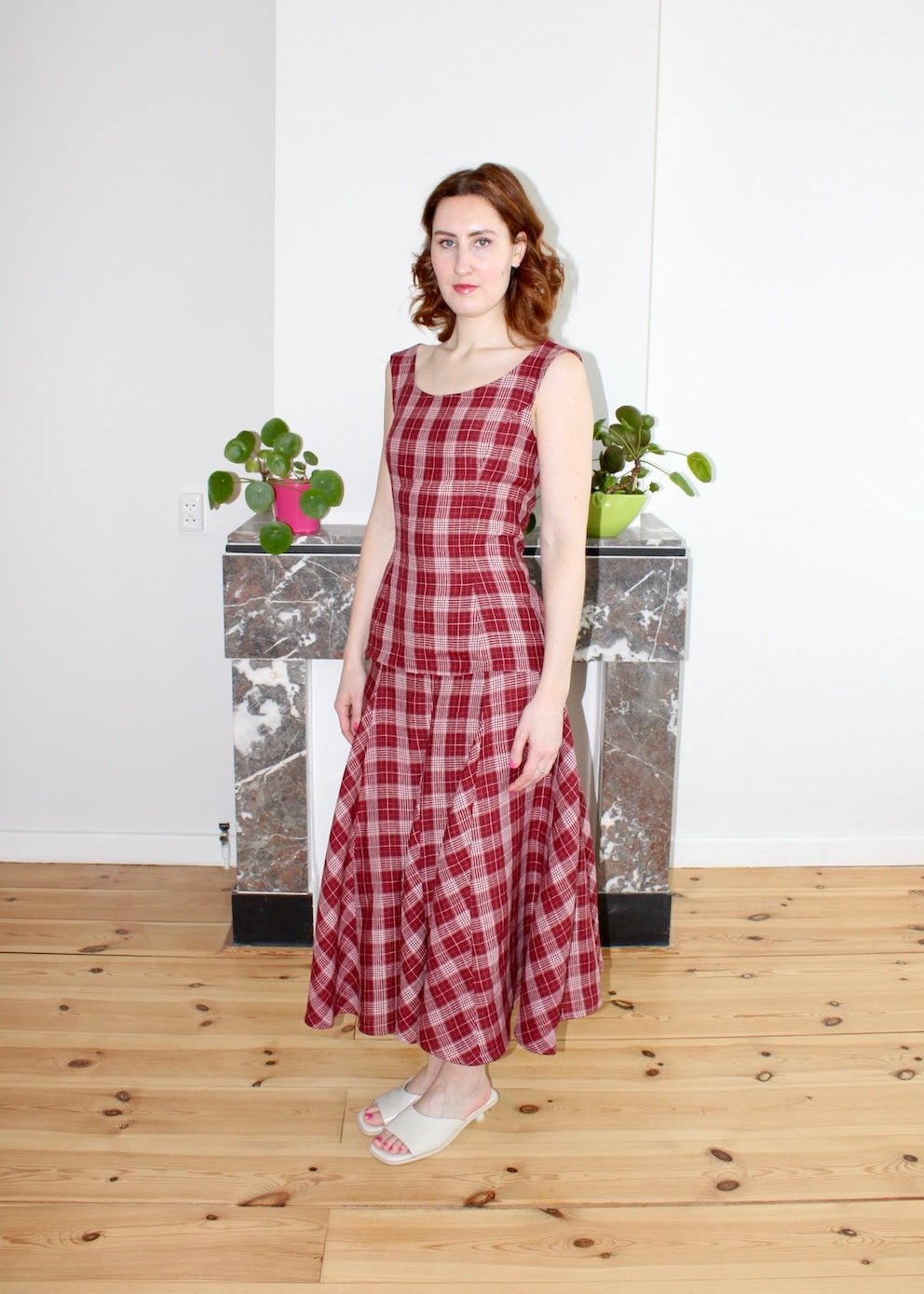 Rhiannon top burgundy plaid linen - Luci's Lemons
