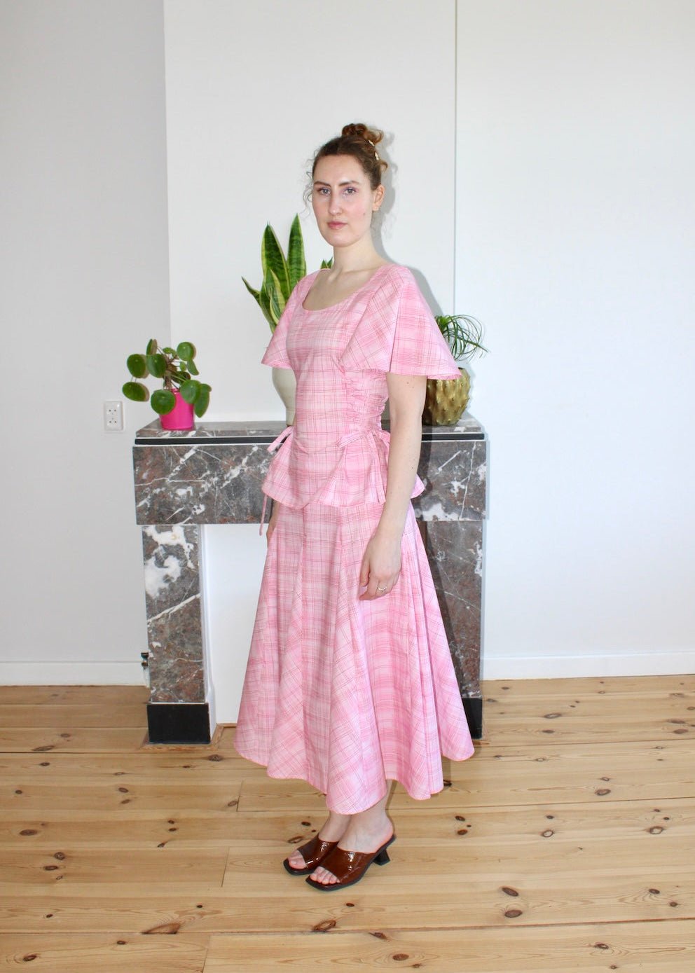 Rhiannon top light pink plaid - Luci's Lemons