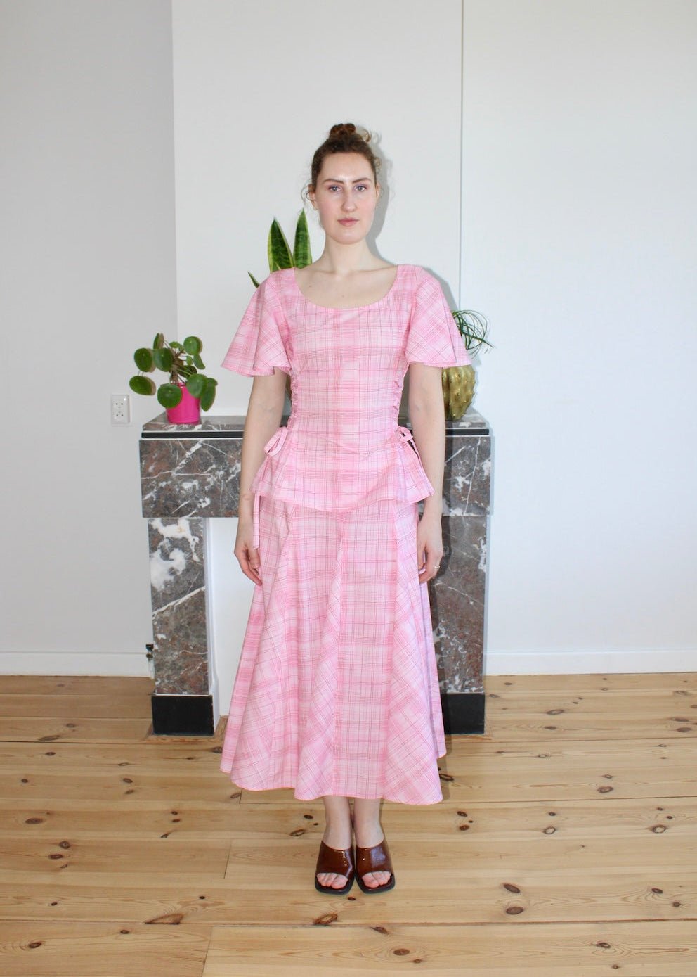 Rhiannon top light pink plaid - Luci's Lemons