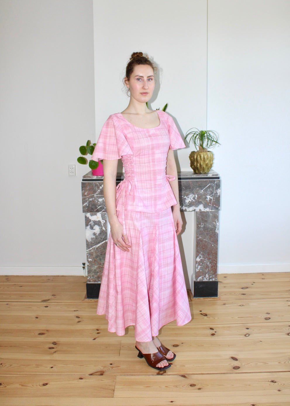Rhiannon top light pink plaid - Luci's Lemons