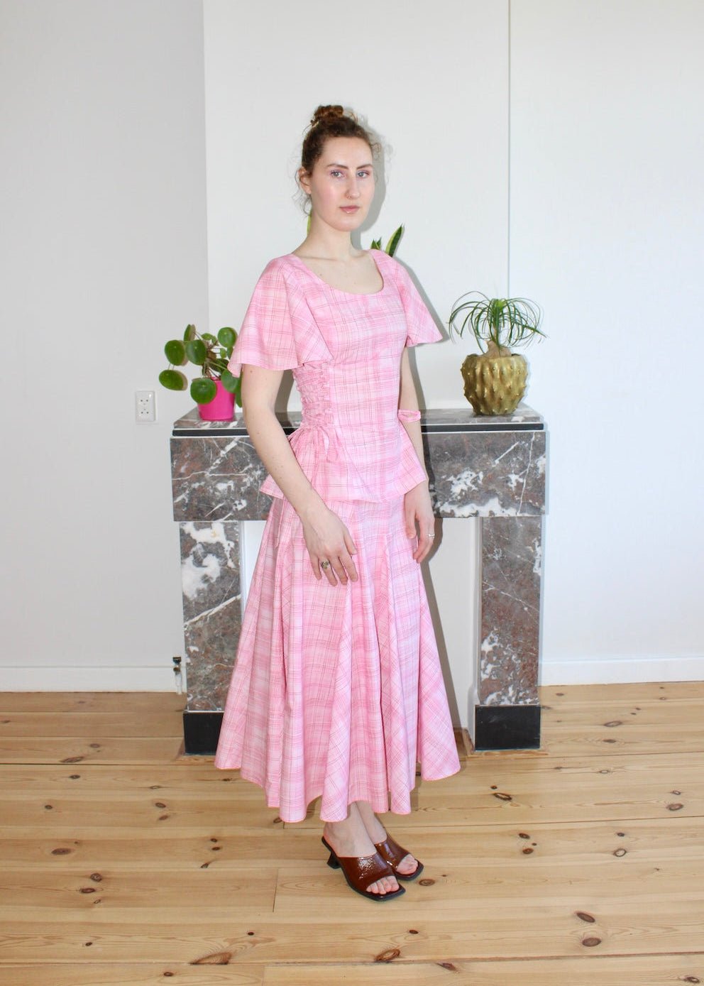 Rhiannon top light pink plaid - Luci's Lemons