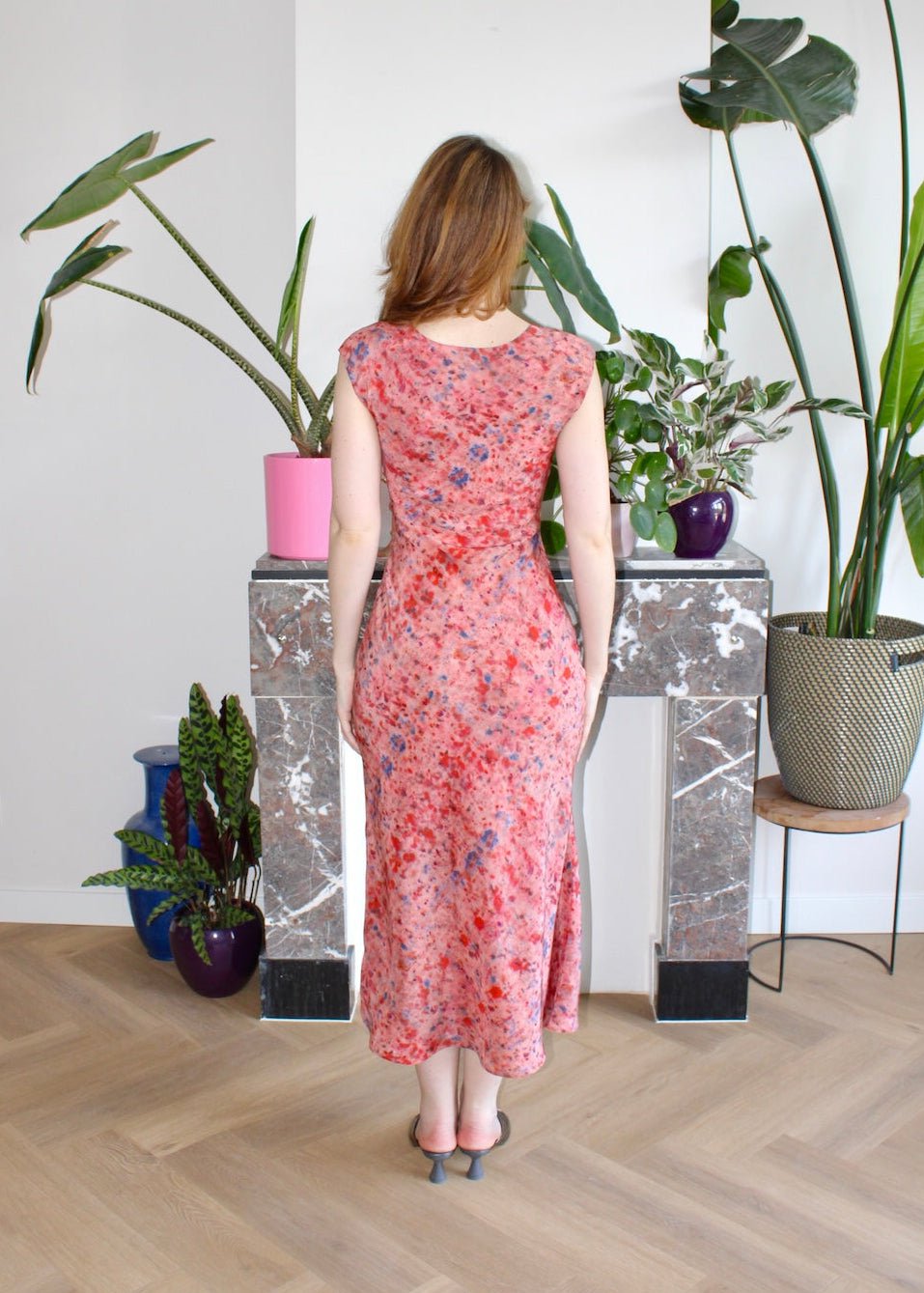 Shirley midi dress coral pink silk - Luci's Lemons