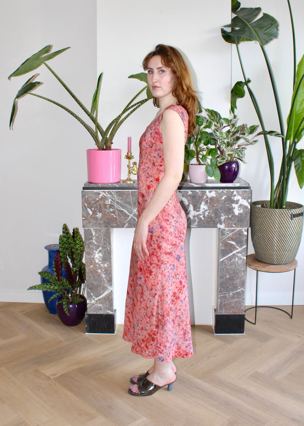 Shirley midi dress coral pink silk - Luci's Lemons