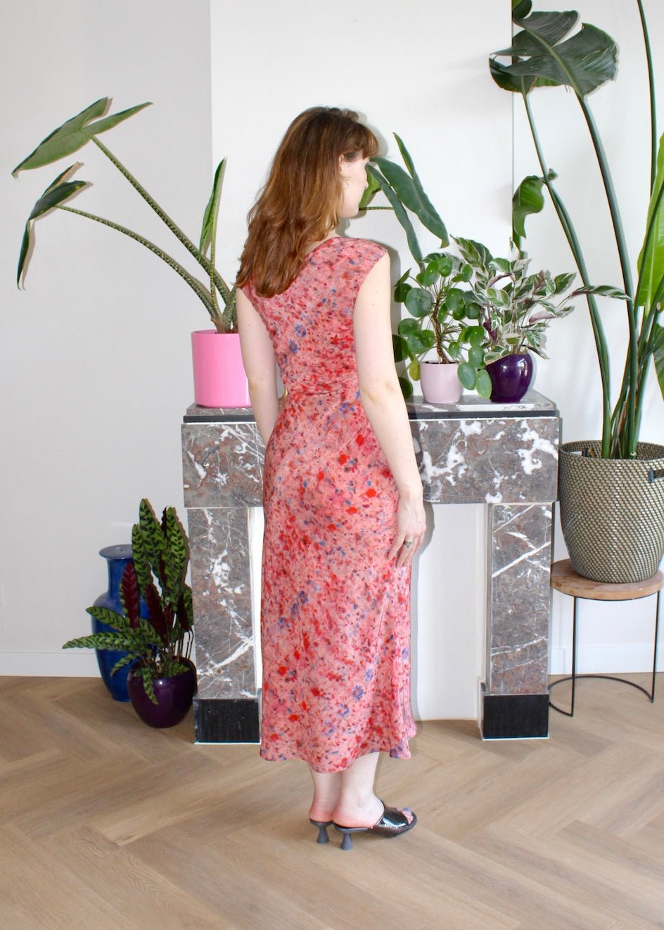 Shirley midi dress coral pink silk - Luci's Lemons