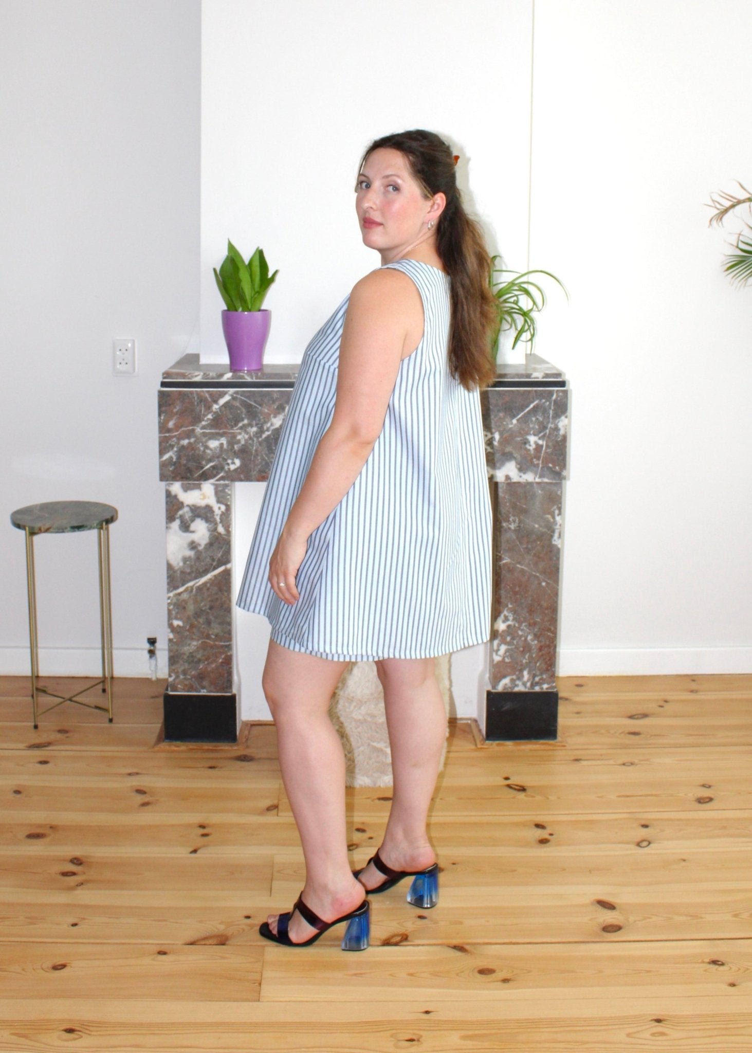 Stacy mini dress baby blue stripe - Luci's Lemons