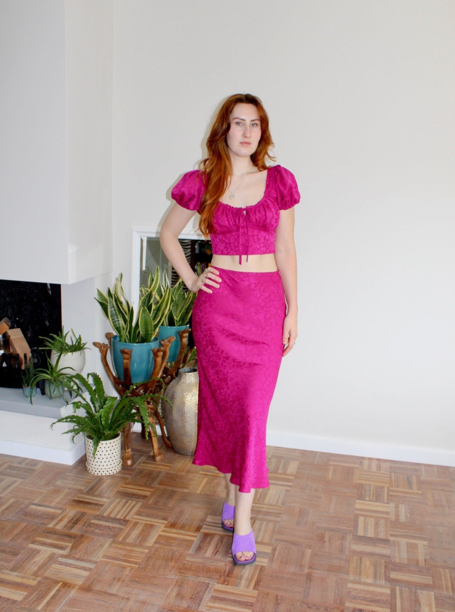 Violetta skirt fuchsia floral silk - Luci's Lemons