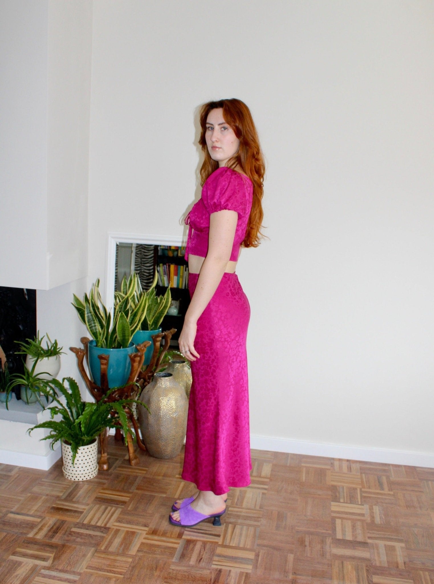 Violetta skirt fuchsia floral silk - Luci's Lemons