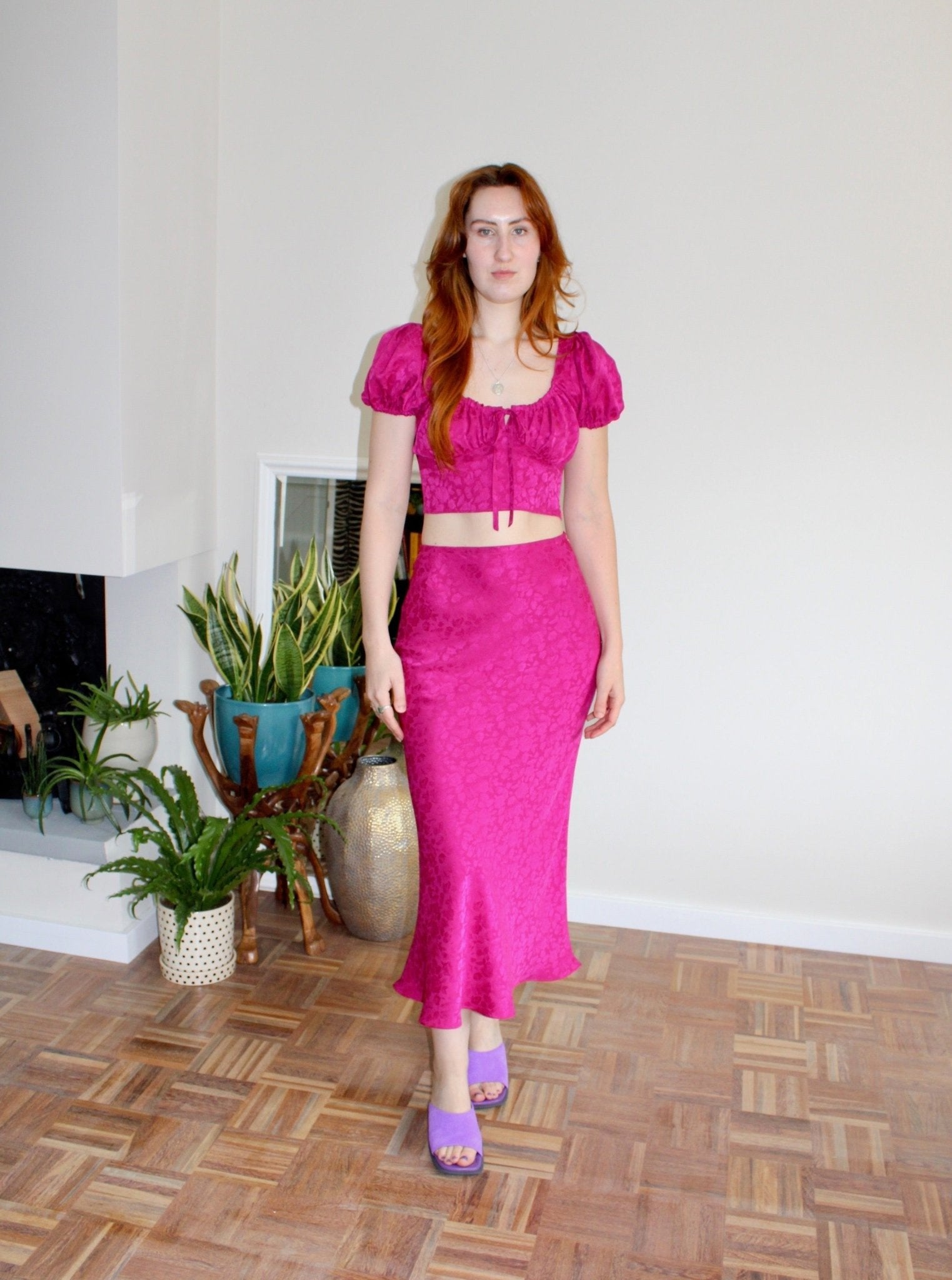 Violetta skirt fuchsia floral silk - Luci's Lemons