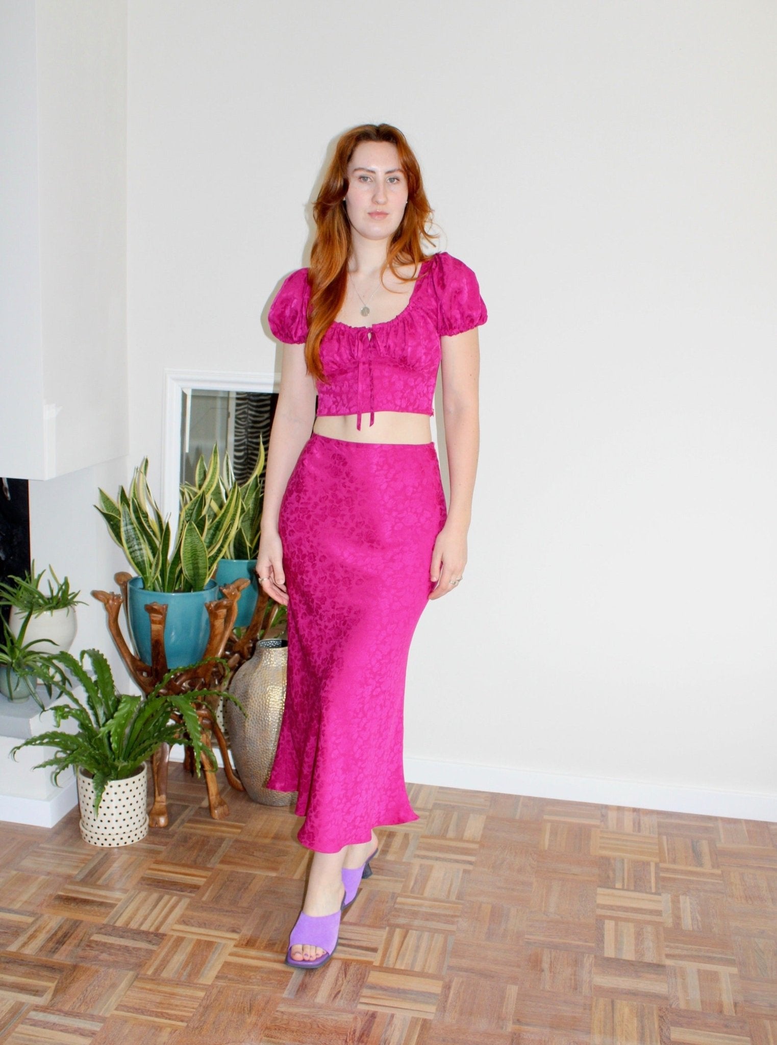 Violetta skirt fuchsia floral silk - Luci's Lemons