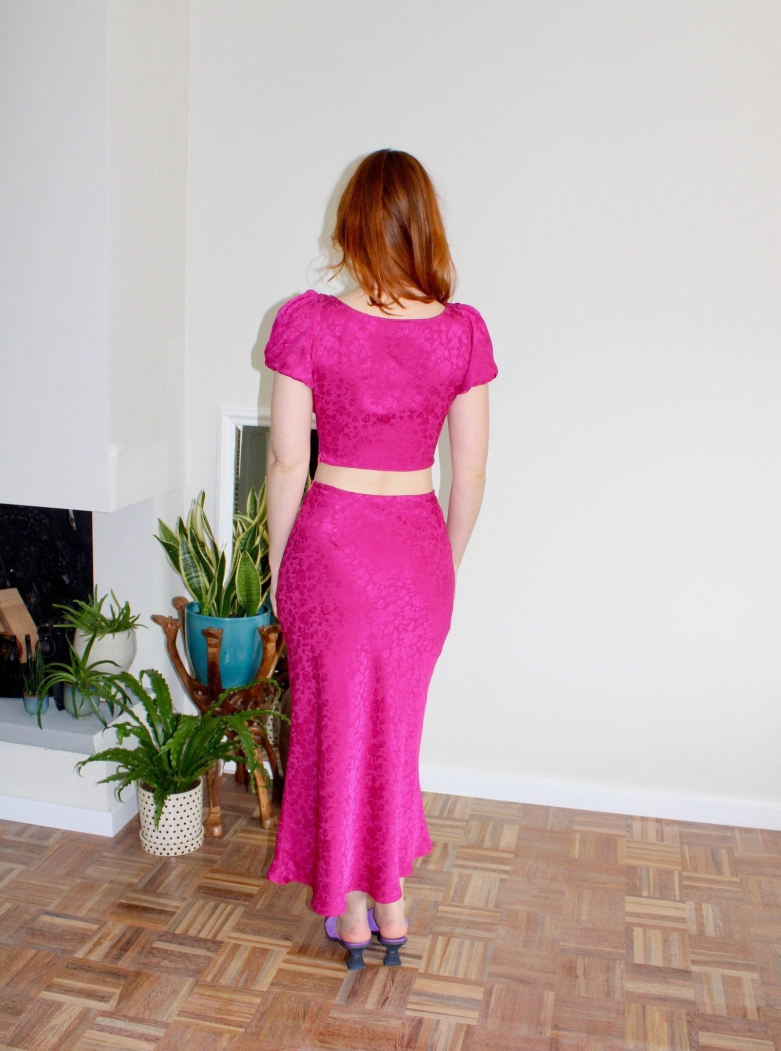 Violetta skirt fuchsia floral silk - Luci's Lemons