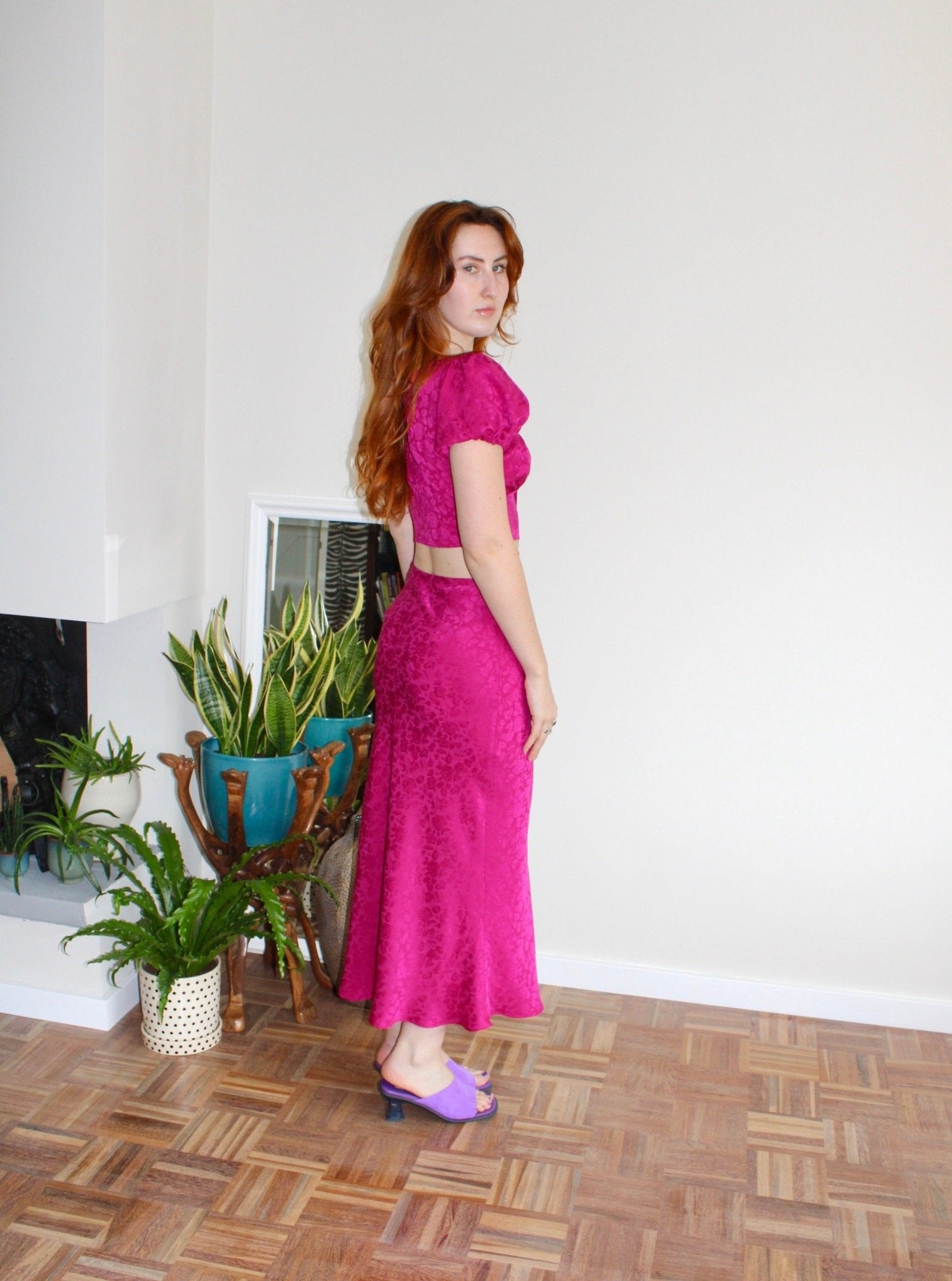 Violetta skirt fuchsia floral silk - Luci's Lemons