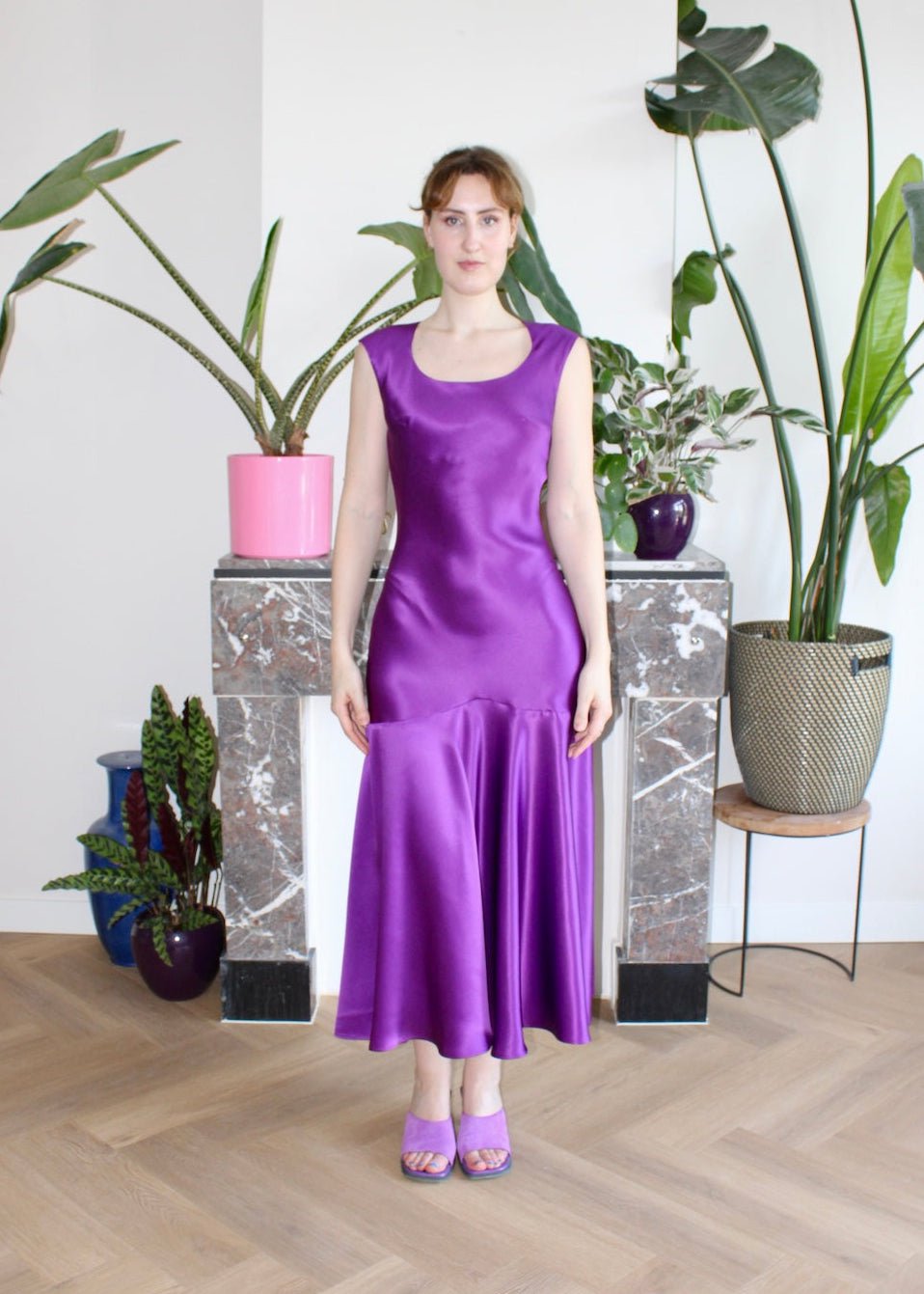 Zaria midi dress dark violet satin - Luci's Lemons