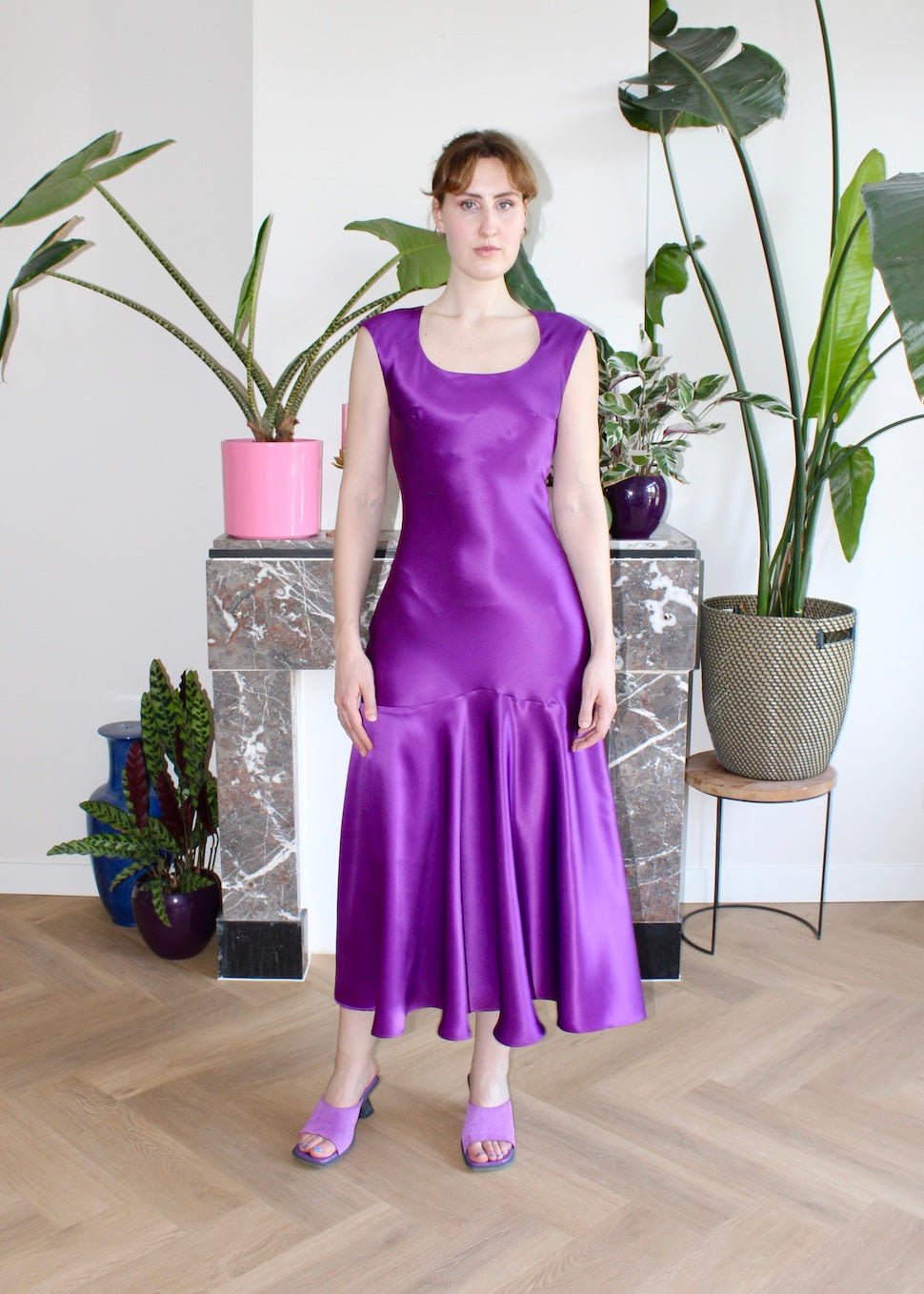 Zaria midi dress dark violet satin - Luci's Lemons