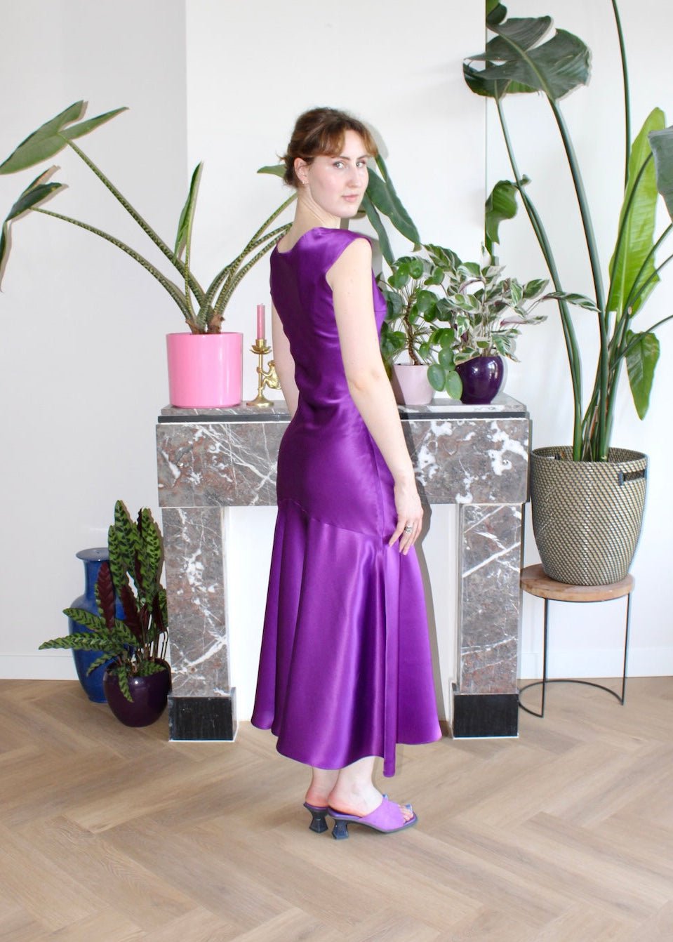 Zaria midi dress dark violet satin - Luci's Lemons