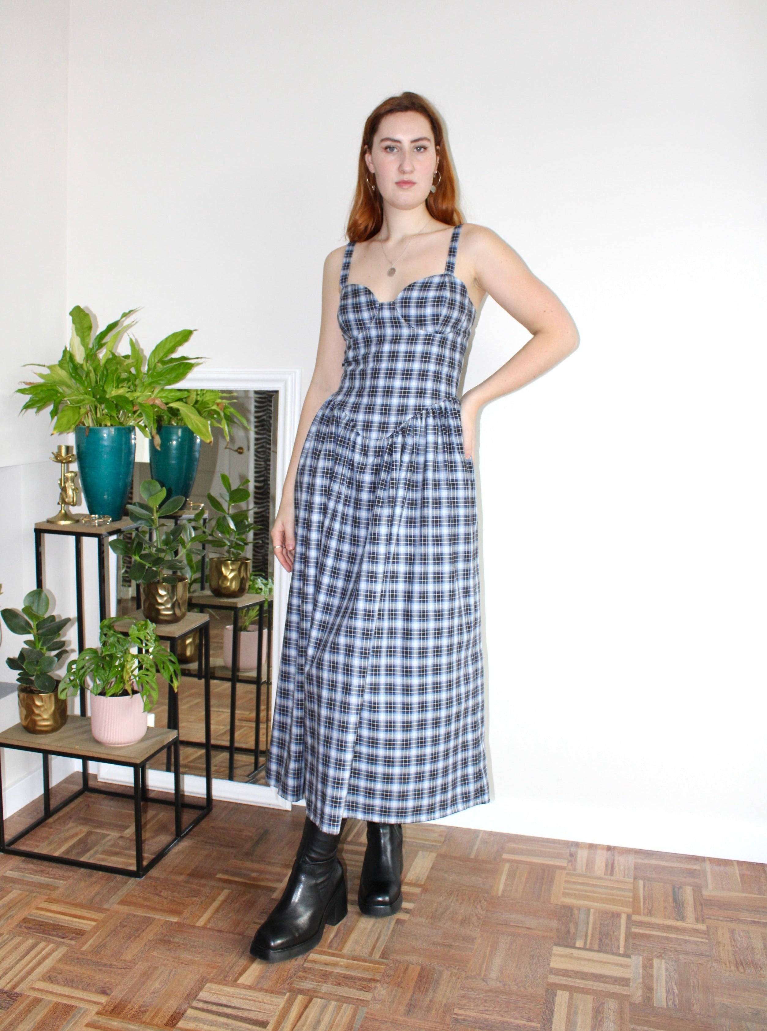 Sample - Nola dress blue plaid cotton