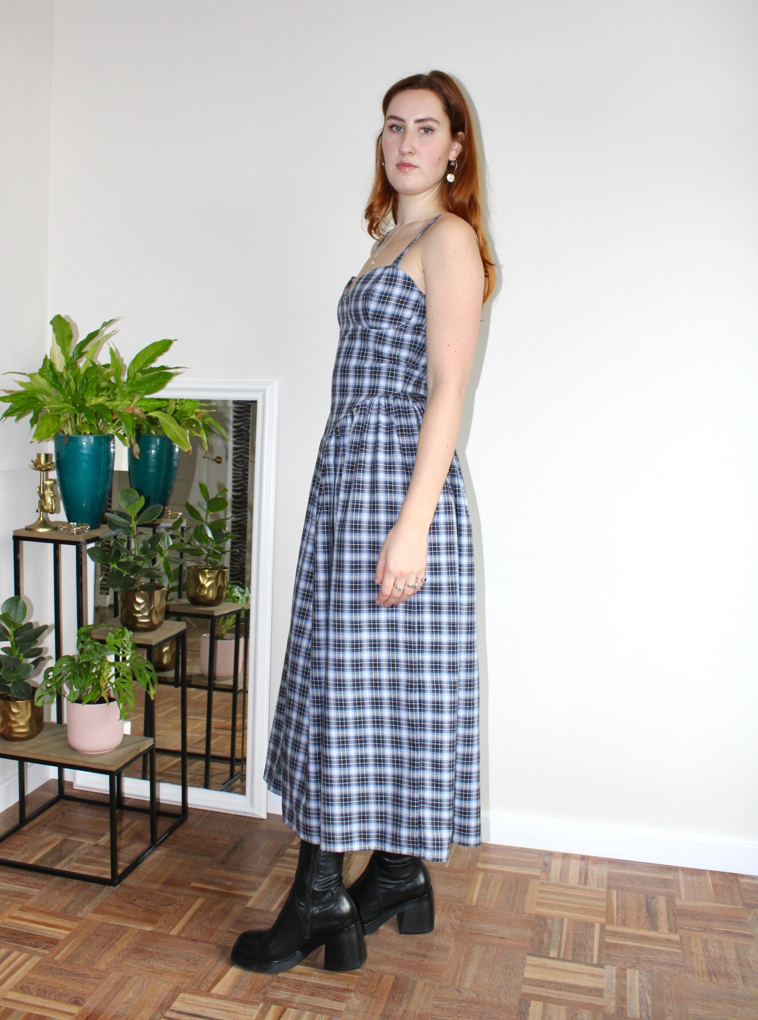 Sample - Nola dress blue plaid cotton