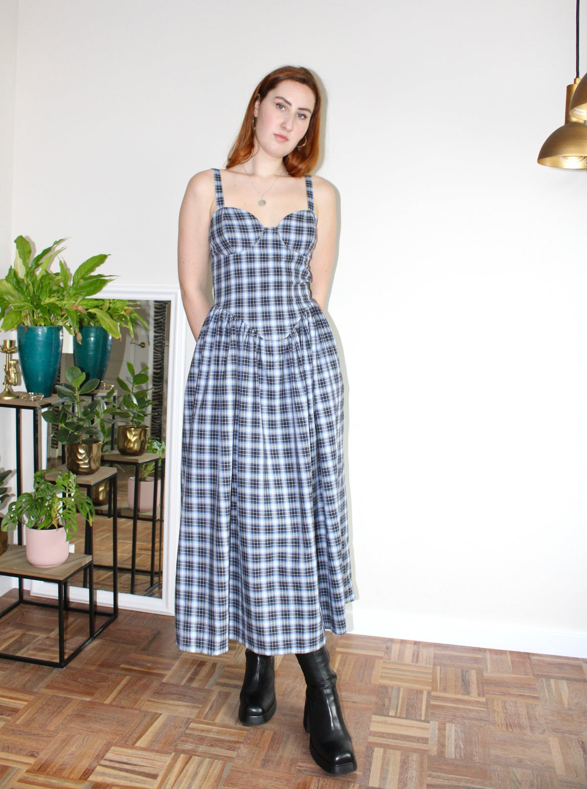 Sample - Nola dress blue plaid cotton