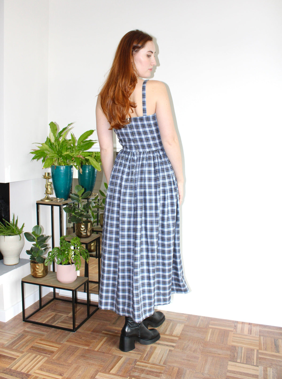 Sample - Nola dress blue plaid cotton